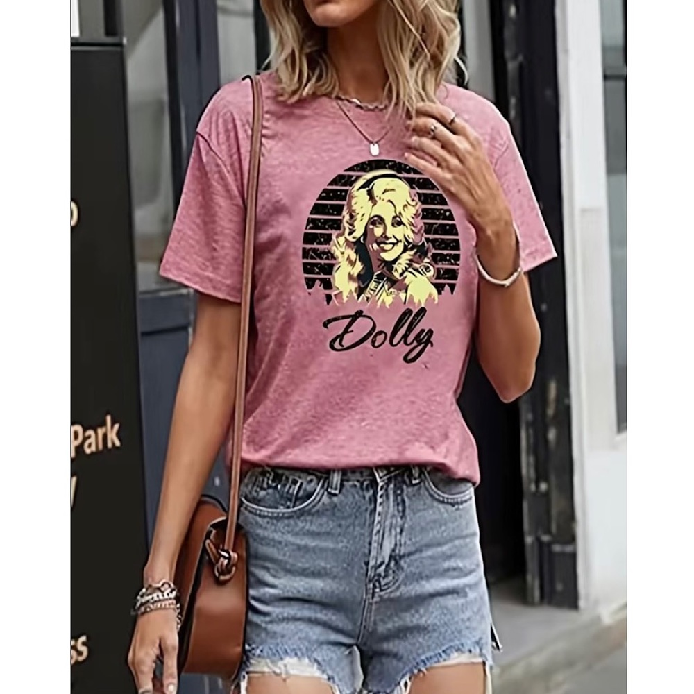 Dolly Parton retro style pink graphic heathered crewneck t-shirt new NWT M